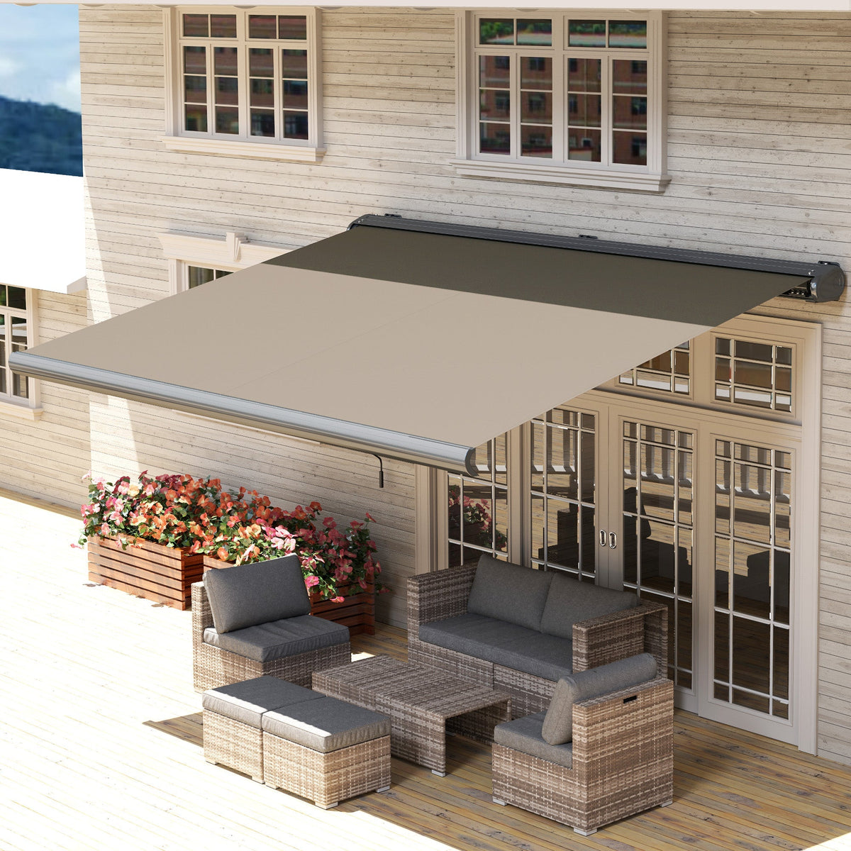 4 x 3m Full Cassette Electric Awning with Remote Controller, UPF50+, Light Grey