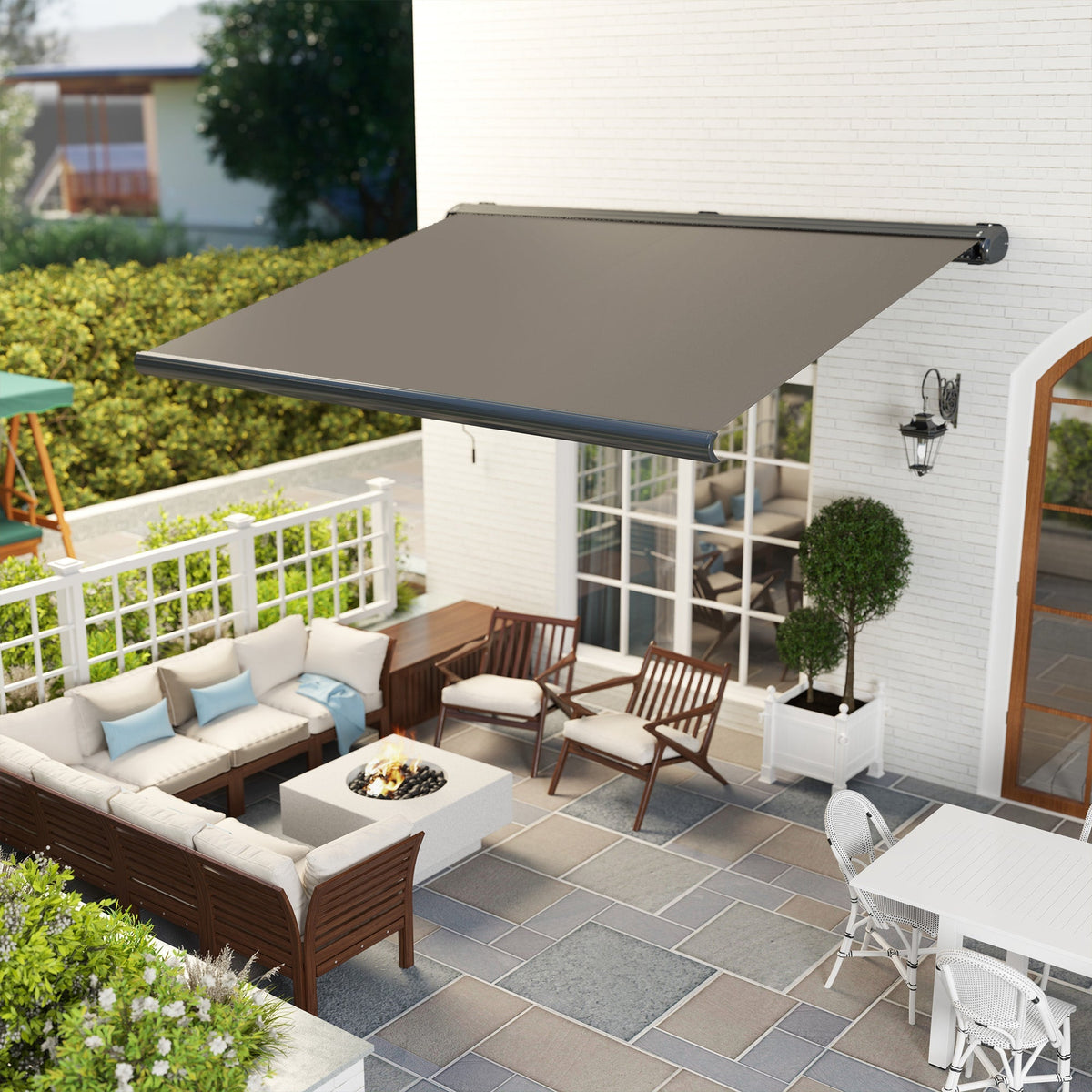 4 x 3m Full Cassette Electric Awning with Remote Controller, UPF50+, Light Grey