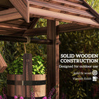 Wooden Wishing Well Planter with Adjustable Hanging Bucket, Rustic Wishing Well for Outside, Decorative Flower Planter with Drainage Hole for Garden Patio, Carbonized