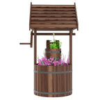Wooden Wishing Well Planter with Adjustable Hanging Bucket, Rustic Wishing Well for Outside, Decorative Flower Planter with Drainage Hole for Garden Patio, Carbonized