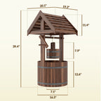 Wooden Wishing Well Planter with Adjustable Hanging Bucket, Rustic Wishing Well for Outside, Decorative Flower Planter with Drainage Hole for Garden Patio, Carbonized