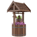 Wooden Wishing Well Planter with Adjustable Hanging Bucket, Rustic Wishing Well for Outside, Decorative Flower Planter with Drainage Hole for Garden Patio, Carbonized