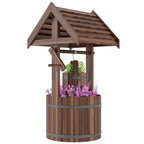 Wooden Wishing Well Planter with Adjustable Hanging Bucket, Rustic Wishing Well for Outside, Decorative Flower Planter with Drainage Hole for Garden Patio, Carbonized
