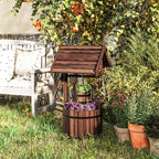 Wooden Wishing Well Planter with Adjustable Hanging Bucket, Rustic Wishing Well for Outside, Decorative Flower Planter with Drainage Hole for Garden Patio, Carbonized