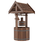 Wooden Wishing Well Planter with Adjustable Hanging Bucket, Rustic Wishing Well for Outside, Decorative Flower Planter with Drainage Hole for Garden Patio, Carbonized