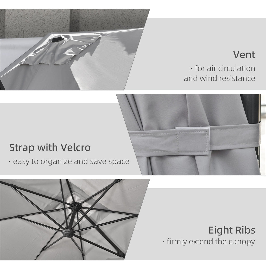2.7 x 2.7 m Square Overhanging Parasol with Tilt,  Aluminium Frame & 360° Rotation, Grey
