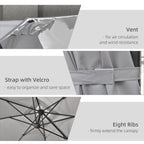 2.7 x 2.7 m Square Overhanging Parasol with Tilt,  Aluminium Frame & 360° Rotation, Grey