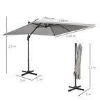 2.7 x 2.7 m Square Overhanging Parasol with Tilt,  Aluminium Frame & 360° Rotation, Grey