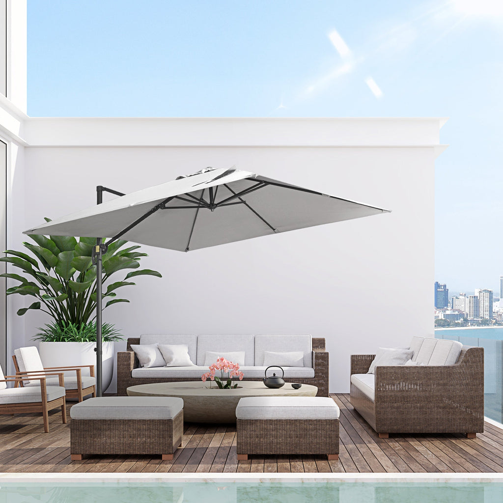2.7 x 2.7 m Square Overhanging Parasol with Tilt,  Aluminium Frame & 360° Rotation, Grey