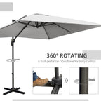 2.7 x 2.7 m Square Overhanging Parasol with Tilt,  Aluminium Frame & 360° Rotation, Grey