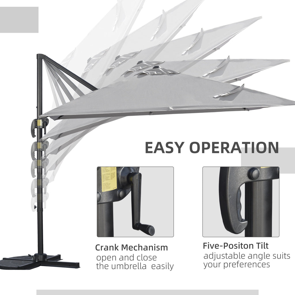 2.7 x 2.7 m Square Overhanging Parasol with Tilt,  Aluminium Frame & 360° Rotation, Grey