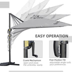 2.7 x 2.7 m Square Overhanging Parasol with Tilt,  Aluminium Frame & 360° Rotation, Grey