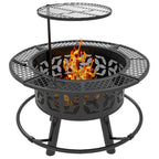 2-in-1 Fire Pit, 33" Portable Wood Burning Firepit with Adjustable Cooking Grate, Black