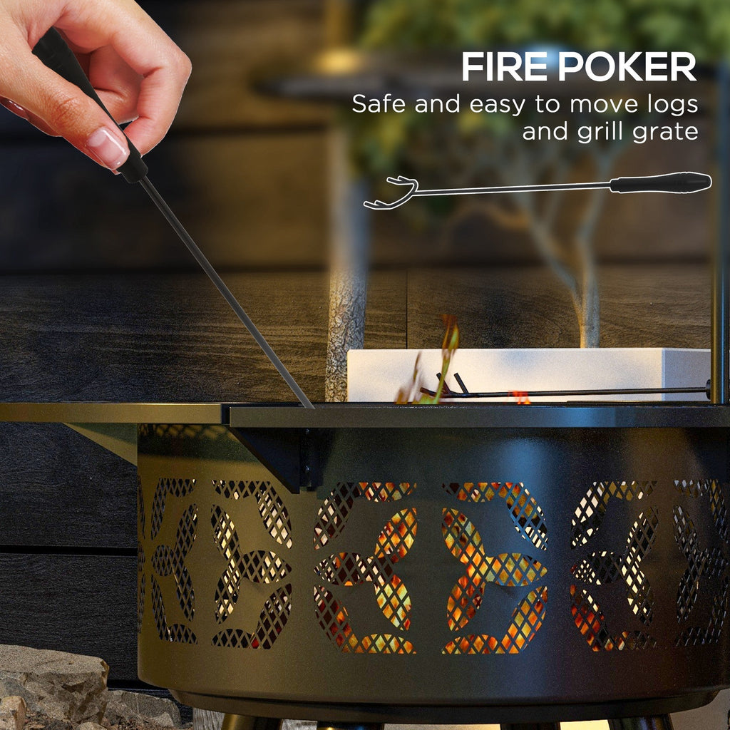 2-in-1 Fire Pit, 33" Portable Wood Burning Firepit with Adjustable Cooking Grate, Black