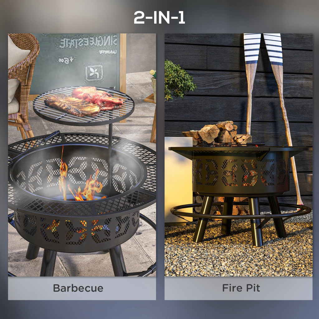 2-in-1 Fire Pit, 33" Portable Wood Burning Firepit with Adjustable Cooking Grate, Black