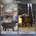 2-in-1 Fire Pit, 33" Portable Wood Burning Firepit with Adjustable Cooking Grate, Black
