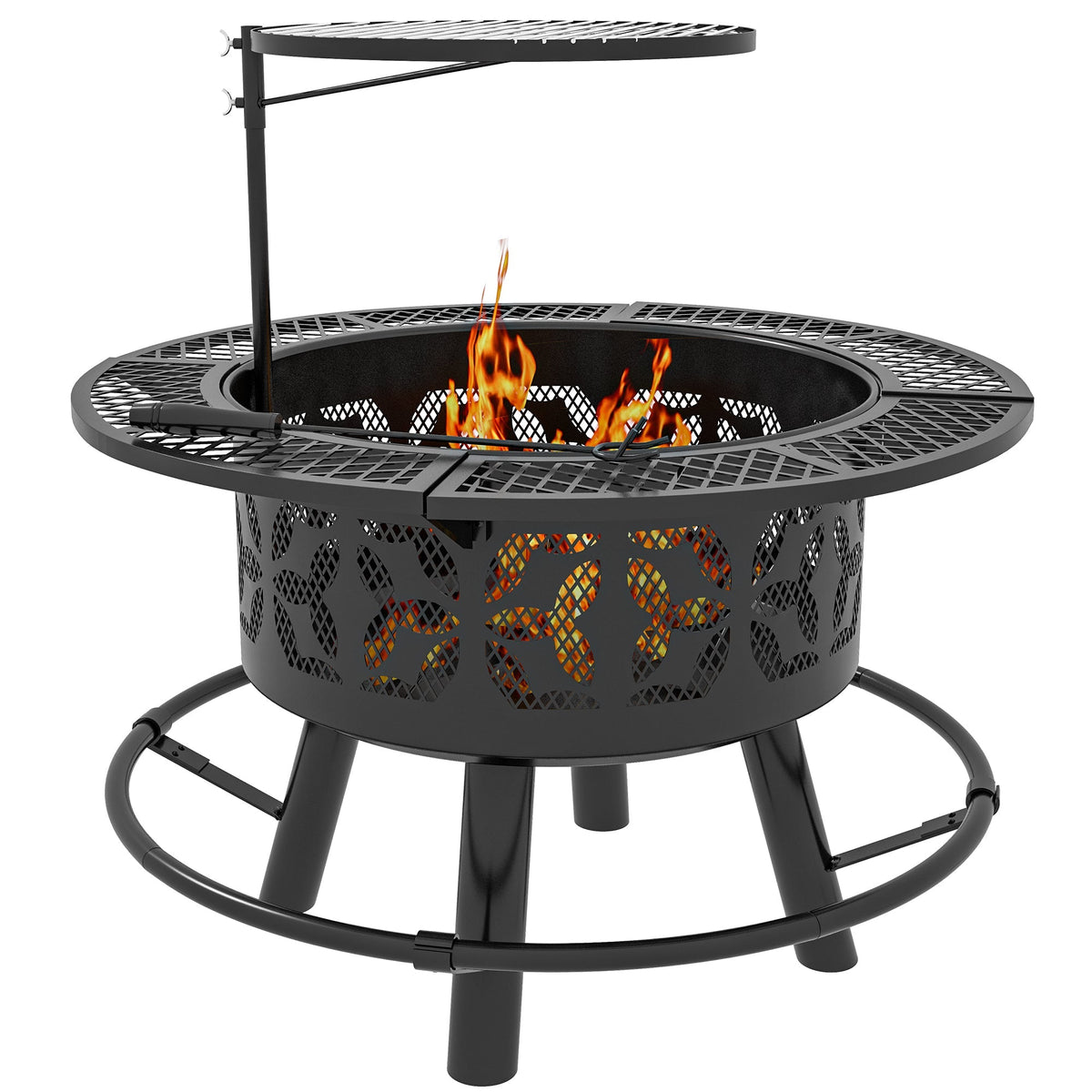 2-in-1 Fire Pit, 33" Portable Wood Burning Firepit with Adjustable Cooking Grate, Black