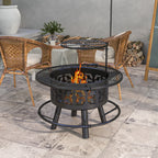 2-in-1 Fire Pit, 33" Portable Wood Burning Firepit with Adjustable Cooking Grate, Black
