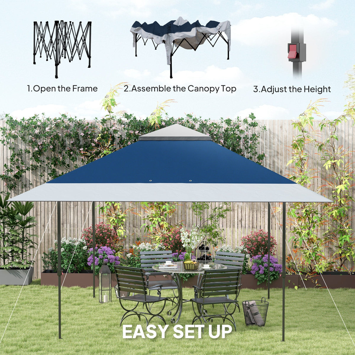 13' x 13' Pop Up Canopy Tent, UPF50+ Sun Protection, Height Adjustable with Sand Bags, Navy