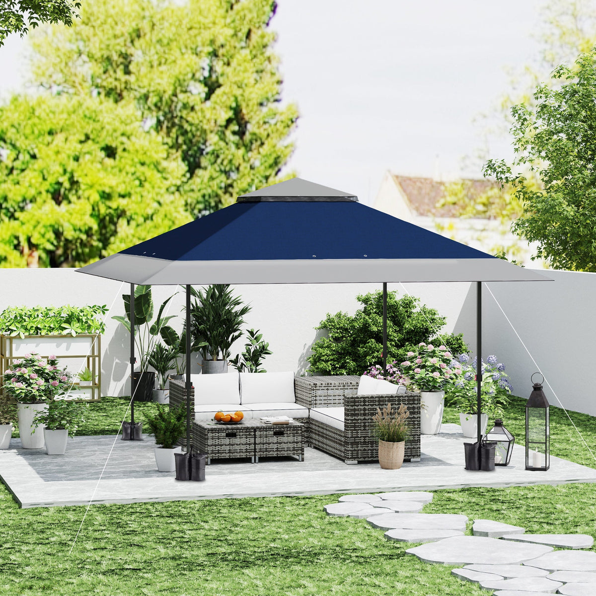 13' x 13' Pop Up Canopy Tent, UPF50+ Sun Protection, Height Adjustable with Sand Bags, Navy