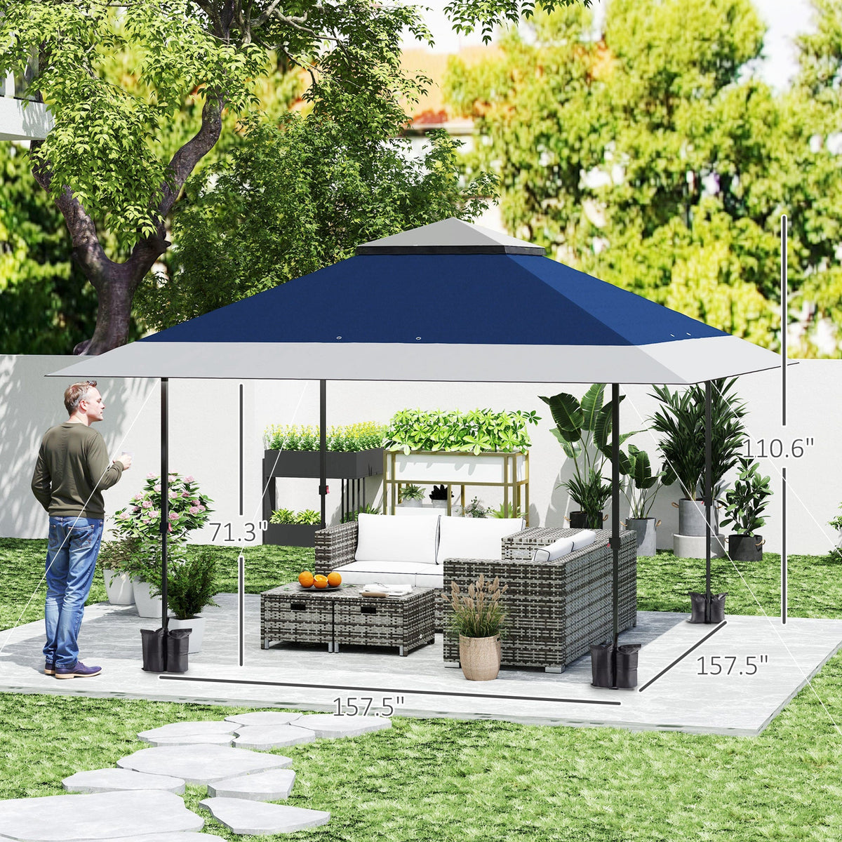 13' x 13' Pop Up Canopy Tent, UPF50+ Sun Protection, Height Adjustable with Sand Bags, Navy