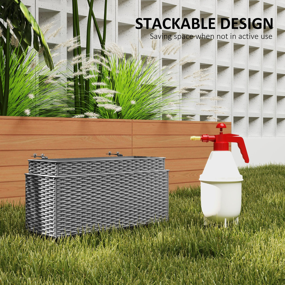 2 Pack 20" Railing Planter Boxes with Hooks and Drainage, Grey