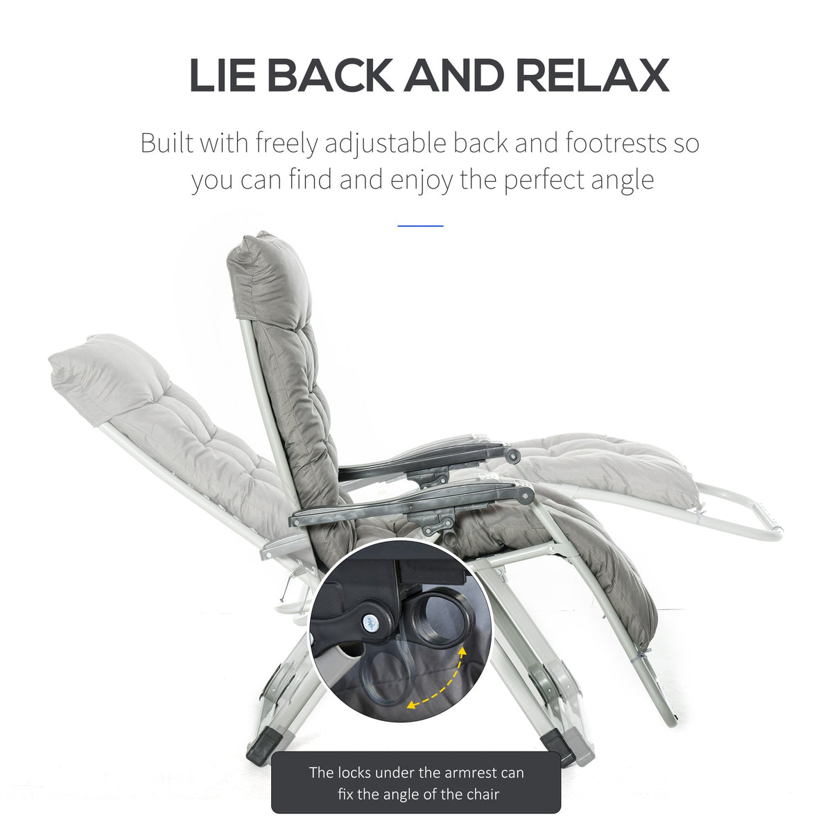 Reclining Zero Gravity Chair w/ Adjustable Backrest, Folding Garden Sun Lounger, Dark Grey