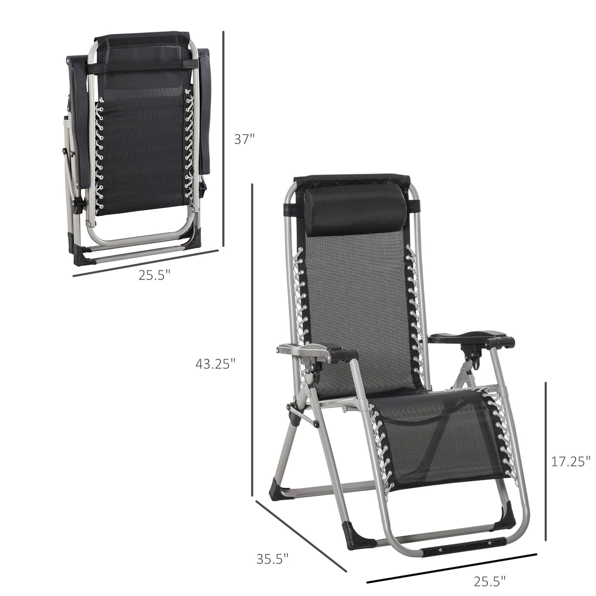 Reclining Zero Gravity Chair w/ Adjustable Backrest, Folding Garden Sun Lounger, Dark Grey