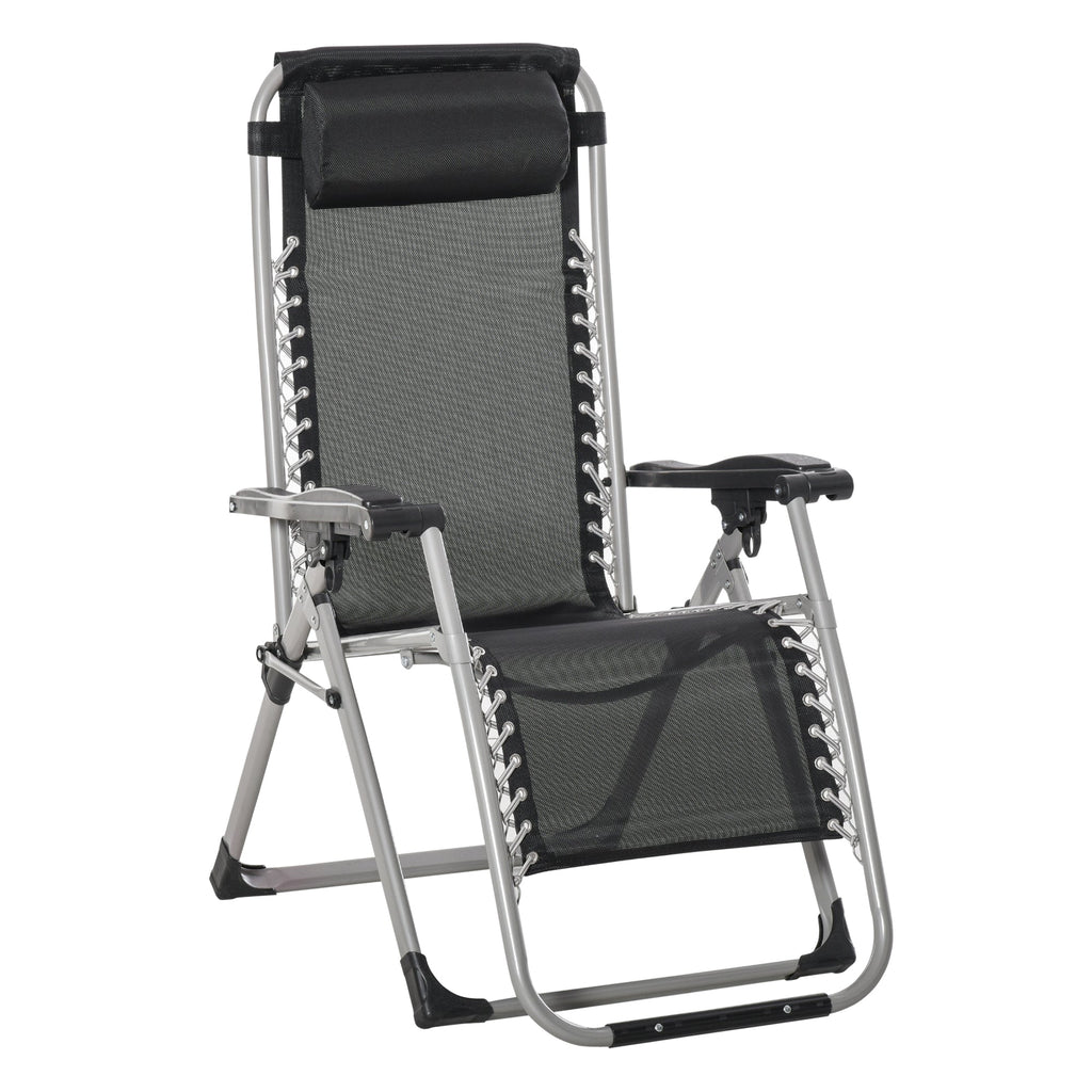 Reclining Zero Gravity Chair w/ Adjustable Backrest, Folding Garden Sun Lounger, Dark Grey