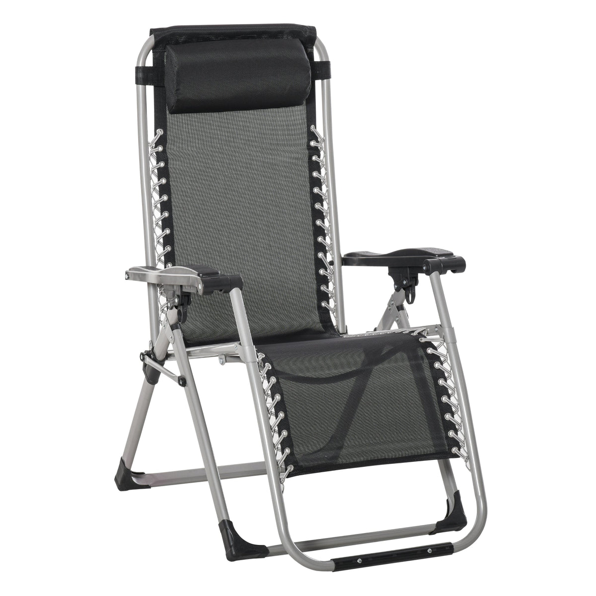 Reclining Zero Gravity Chair w/ Adjustable Backrest, Folding Garden Sun Lounger, Dark Grey