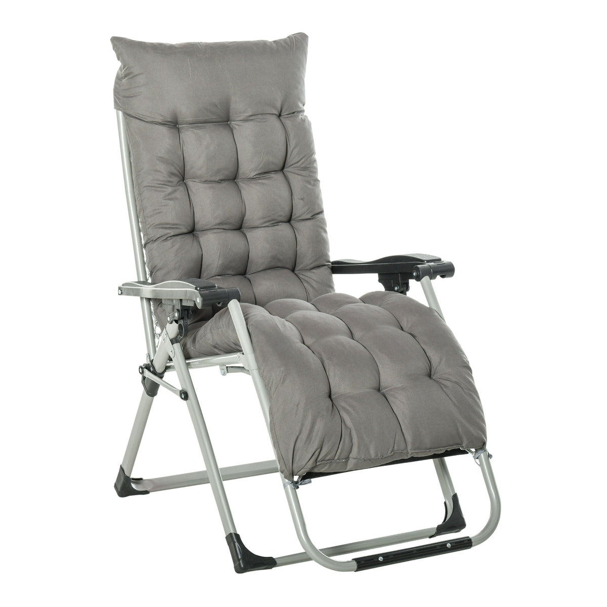 Reclining Zero Gravity Chair w/ Adjustable Backrest, Folding Garden Sun Lounger, Dark Grey