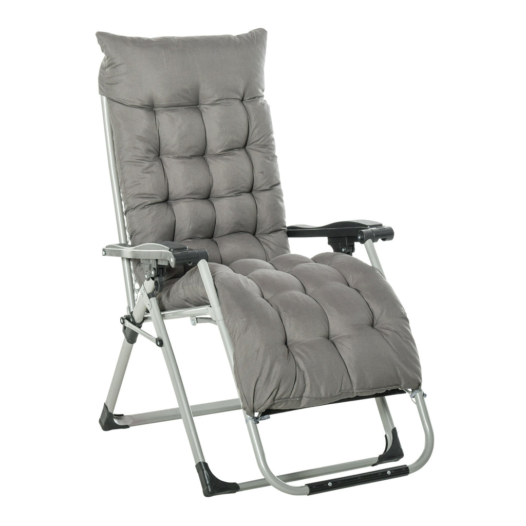 Reclining Zero Gravity Chair w/ Adjustable Backrest, Folding Garden Sun Lounger, Dark Grey