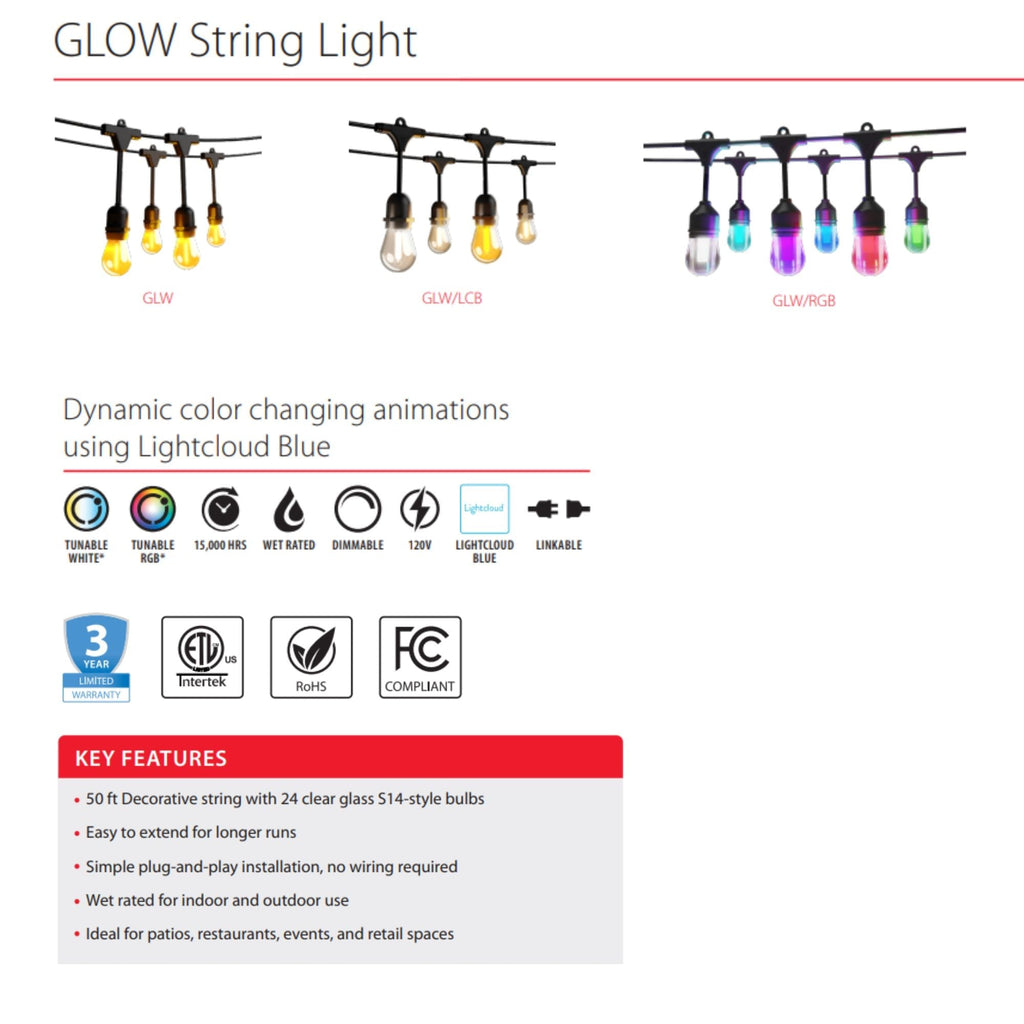 RAB GLow 25 ft String Light Extension, Wet Rated, Tunable White/RGB, 264 Lumens, 24V