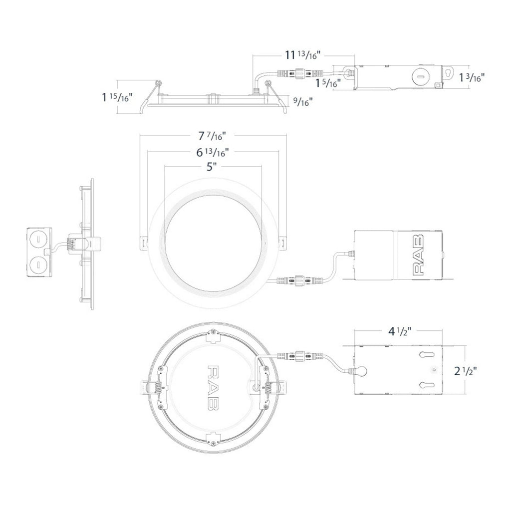 RAB WFR34-6B 6 in. Baffle Round Downlight 13W Selectable CCT Wet Rated