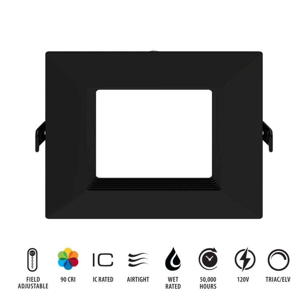 RAB WFRL4S99FA120BB 4 in Square Baffle Wafer Downlight 9W Selectable CCT Black