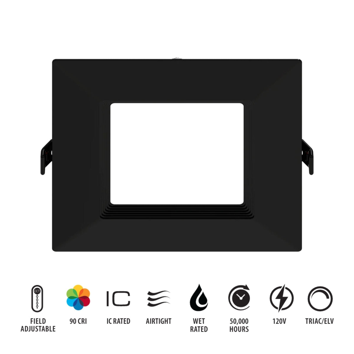 RAB WFRL4S99FA120BB 4 in Square Baffle Wafer Downlight 9W Selectable CCT Black