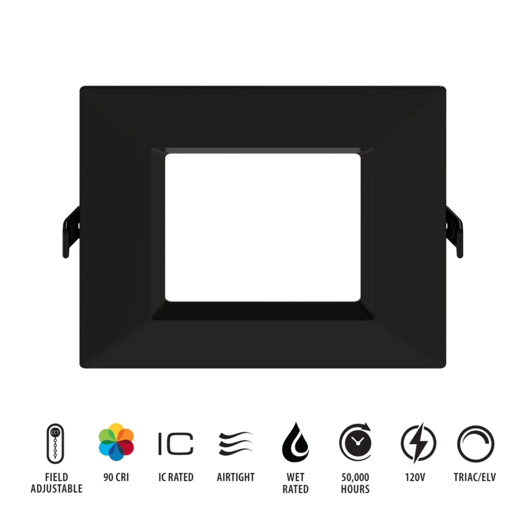 RAB WFRL4S99FA120BS 4 in Square Smooth Wafer Downlight 9W Selectable CCT Black