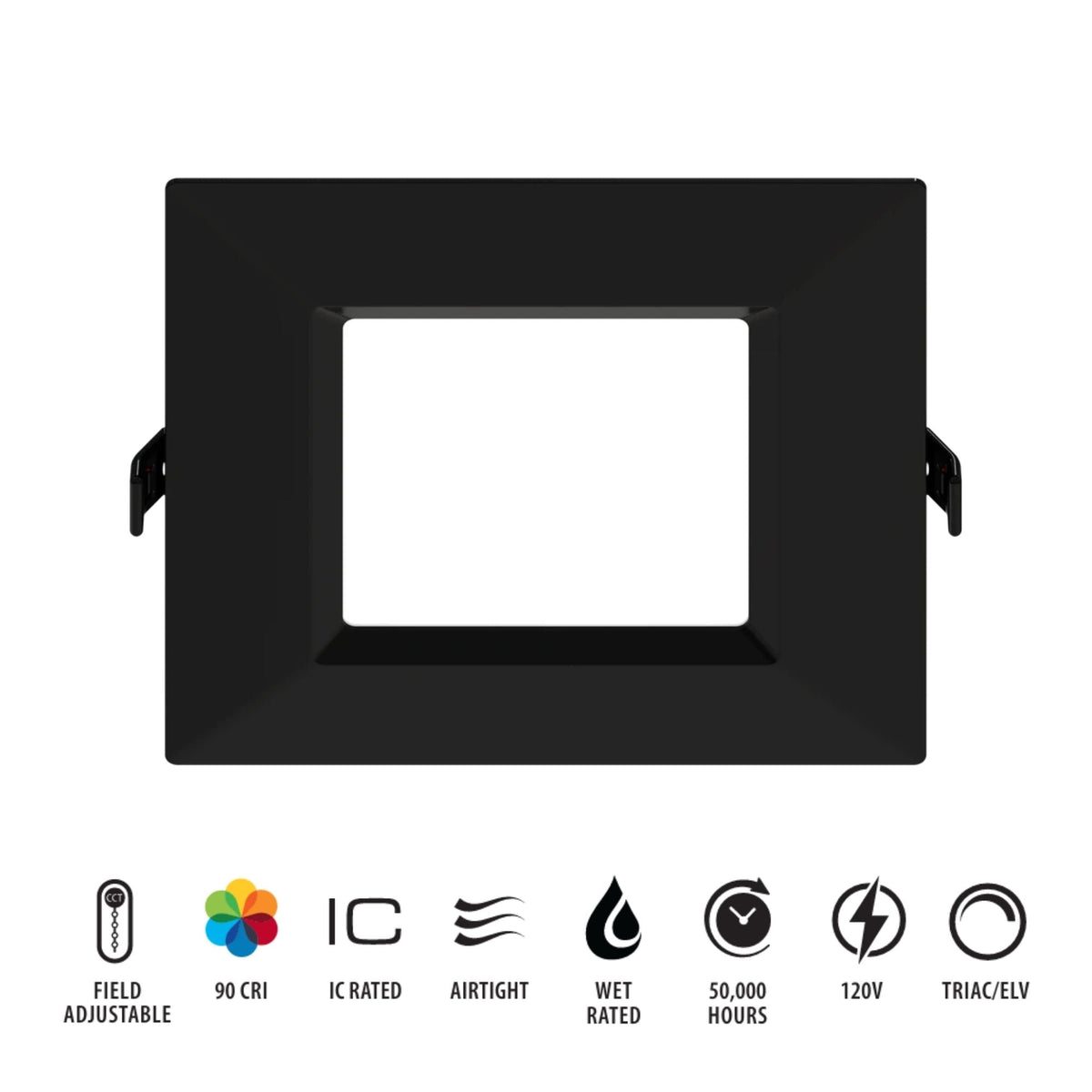 RAB WFRL4S99FA120BS 4 in Square Smooth Wafer Downlight 9W Selectable CCT Black