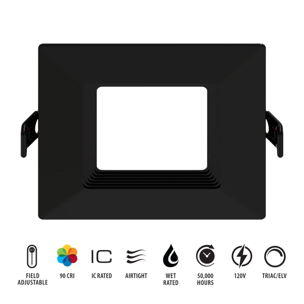 RAB WFRL6S139FA120BB 6 in Square Baffle Wafer Downlight 13W Selectable CCT Black