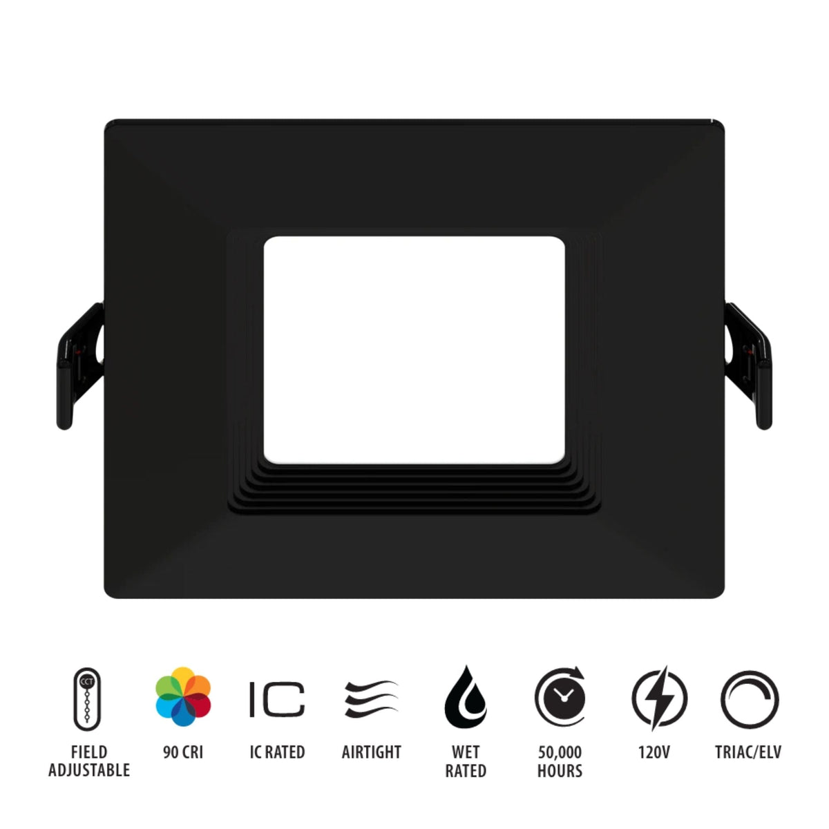 RAB WFRL6S139FA120BB 6 in Square Baffle Wafer Downlight 13W Selectable CCT Black