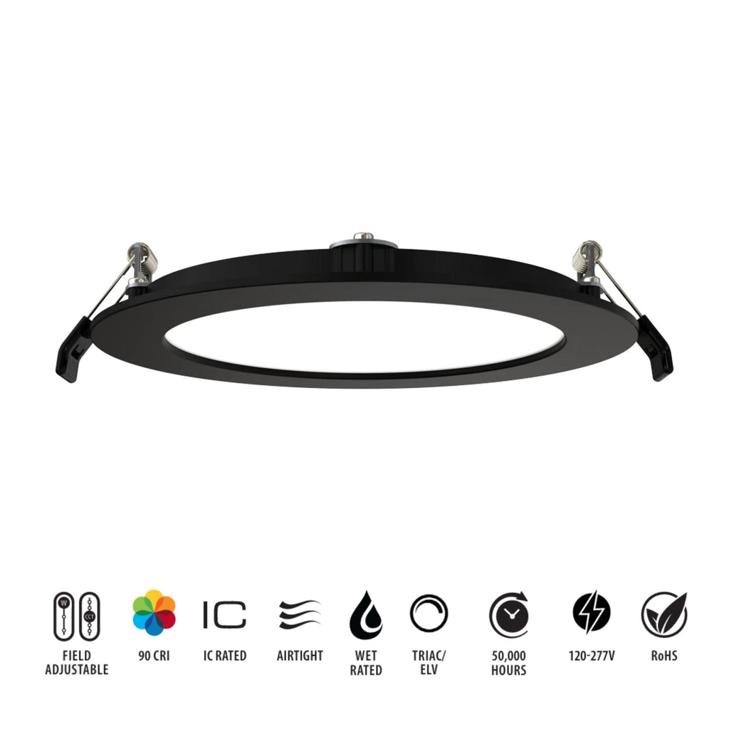 RAB WFRX-6D-K 6 in Smooth Canless Wafer Downlight 15W Selectable CCT Black