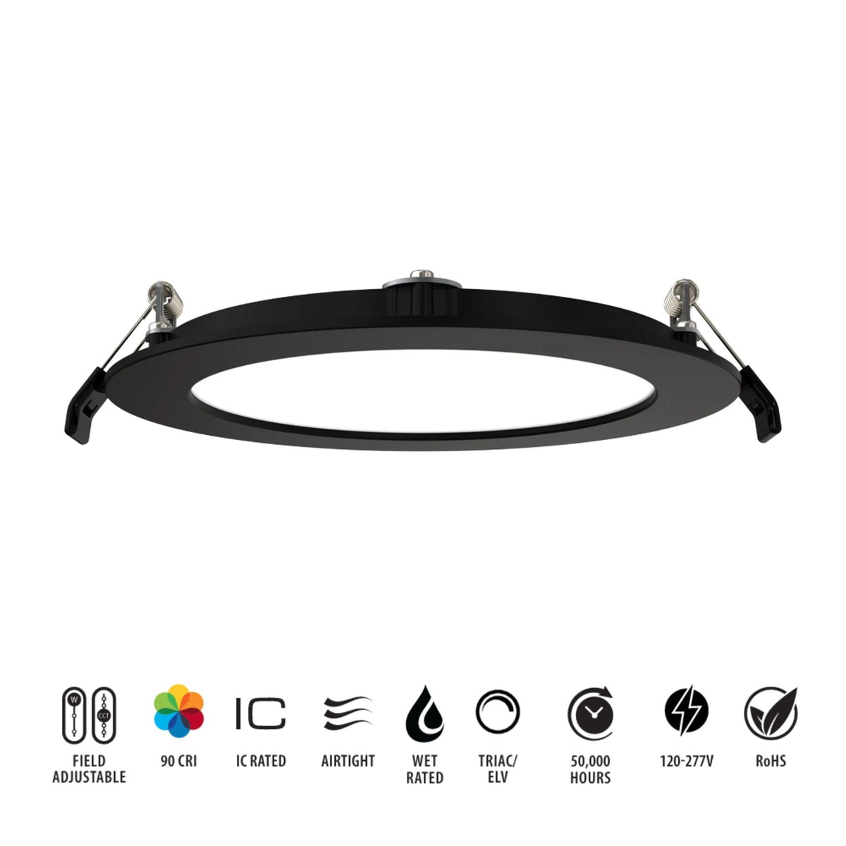 RAB WFRX-6D-K 6 in Smooth Canless Wafer Downlight 15W Selectable CCT Black
