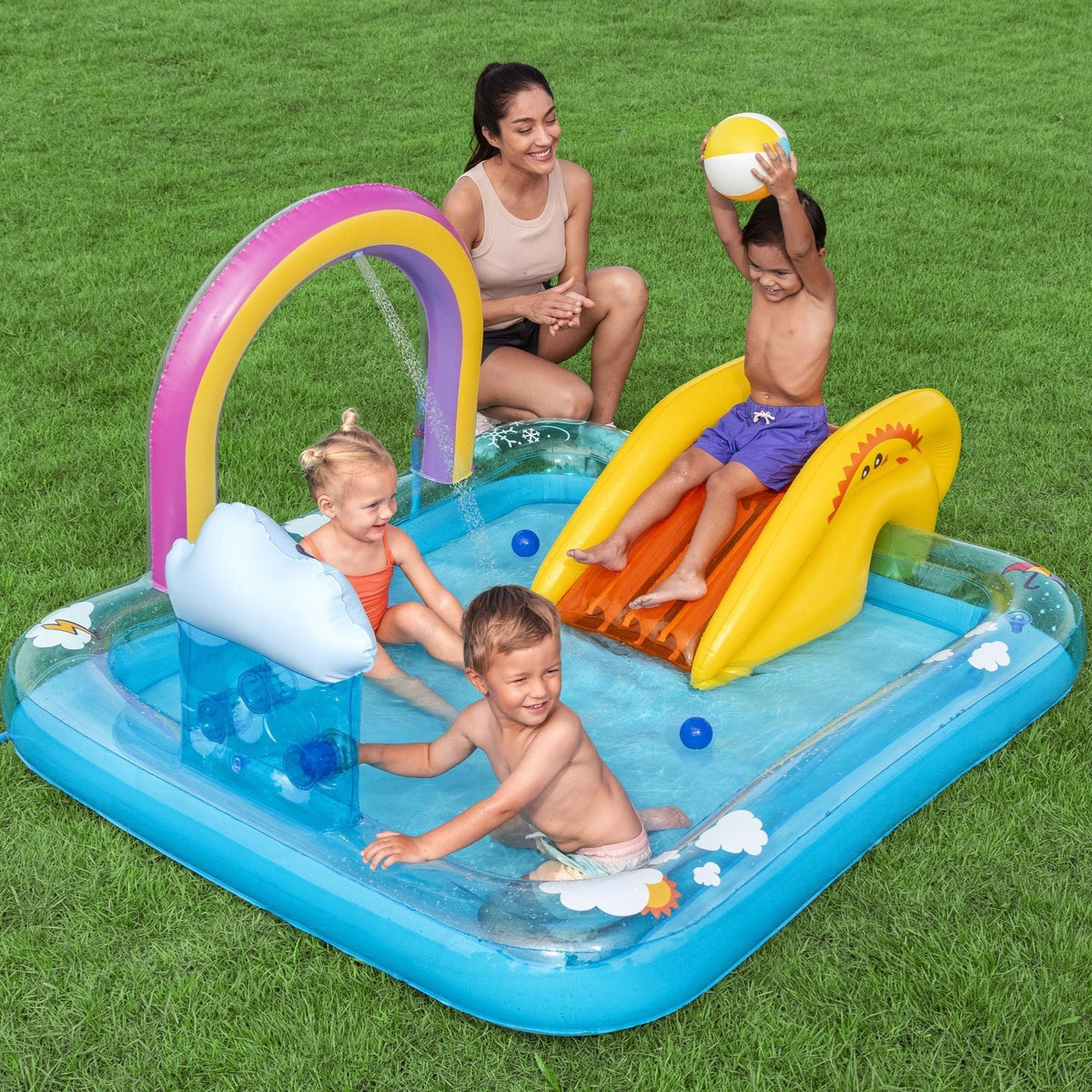 Rainbows 'n' Rays Inflatable Paddling Pool with Play Centre