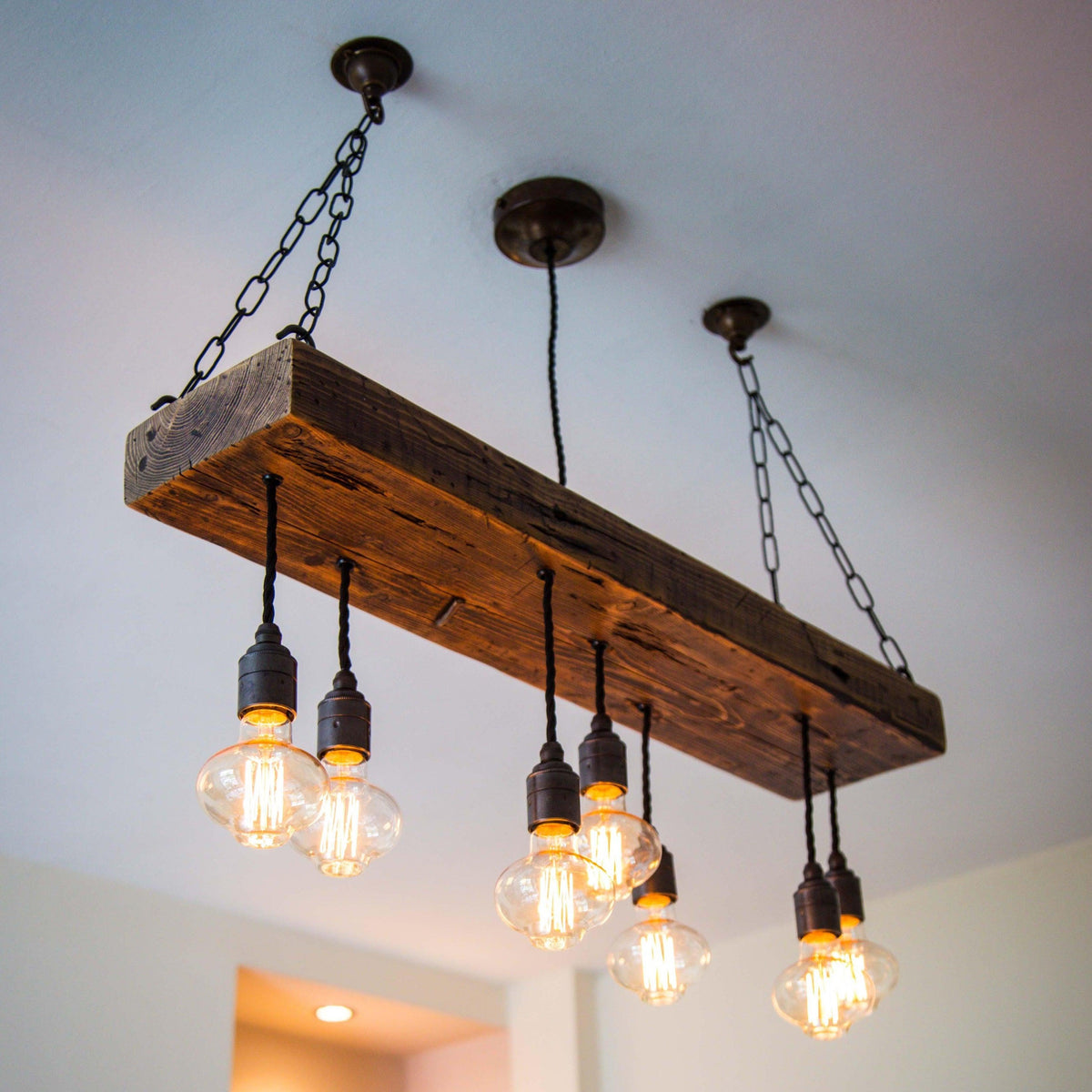 Reclaimed Wooden Beam Chandelier Cluster Pendant Light