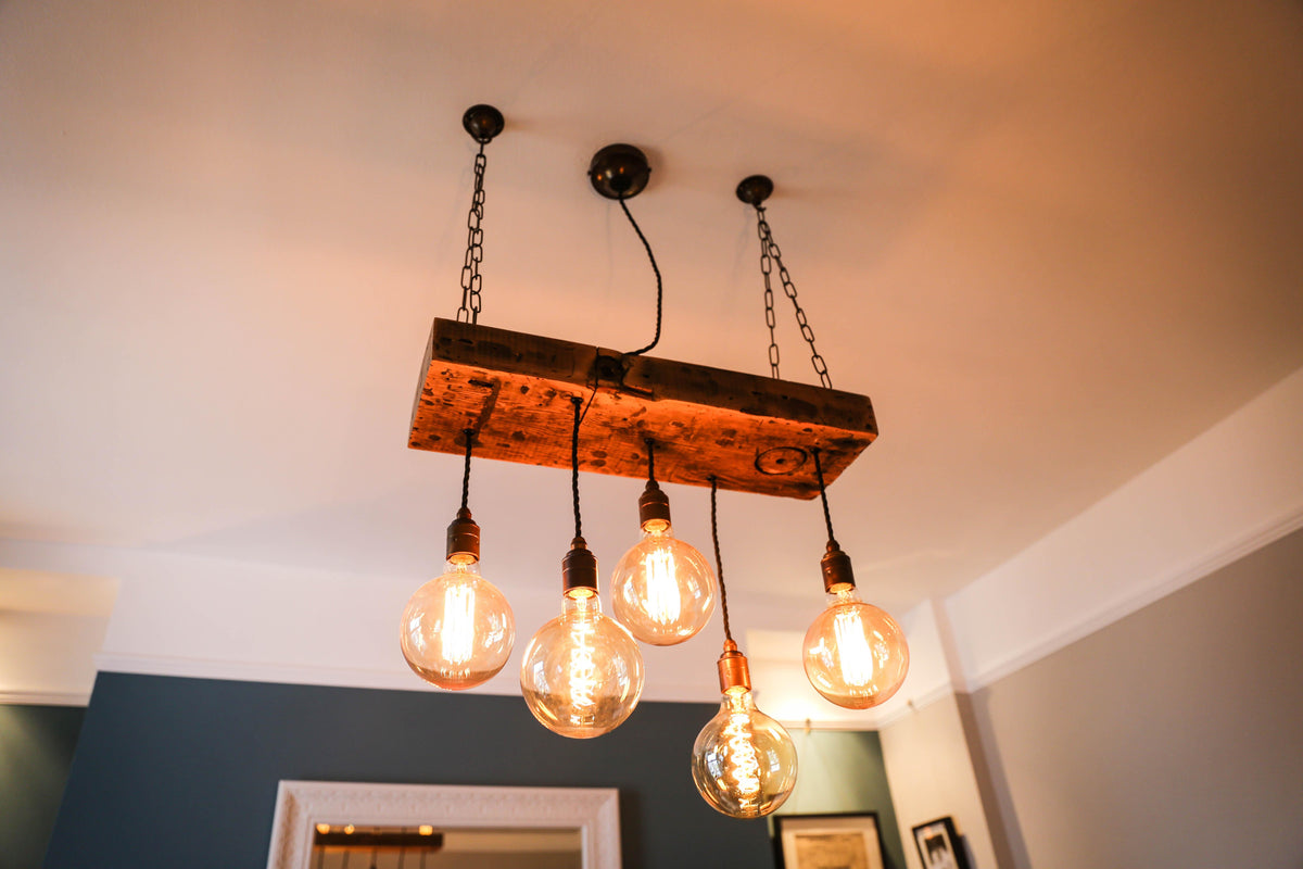 Reclaimed Wooden Beam Chandelier Cluster Pendant Light