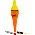 Tackle Beacon Light Float in bright orange and yellow with a cylindrical metal light attachment and orange line, designed for enhanced visibility in fishing tackle.