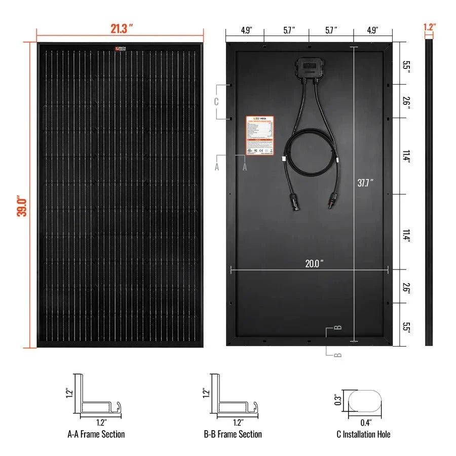 Rich Solar MEGA 100 Watt ONYX Black Monocrystalline Solar Panel