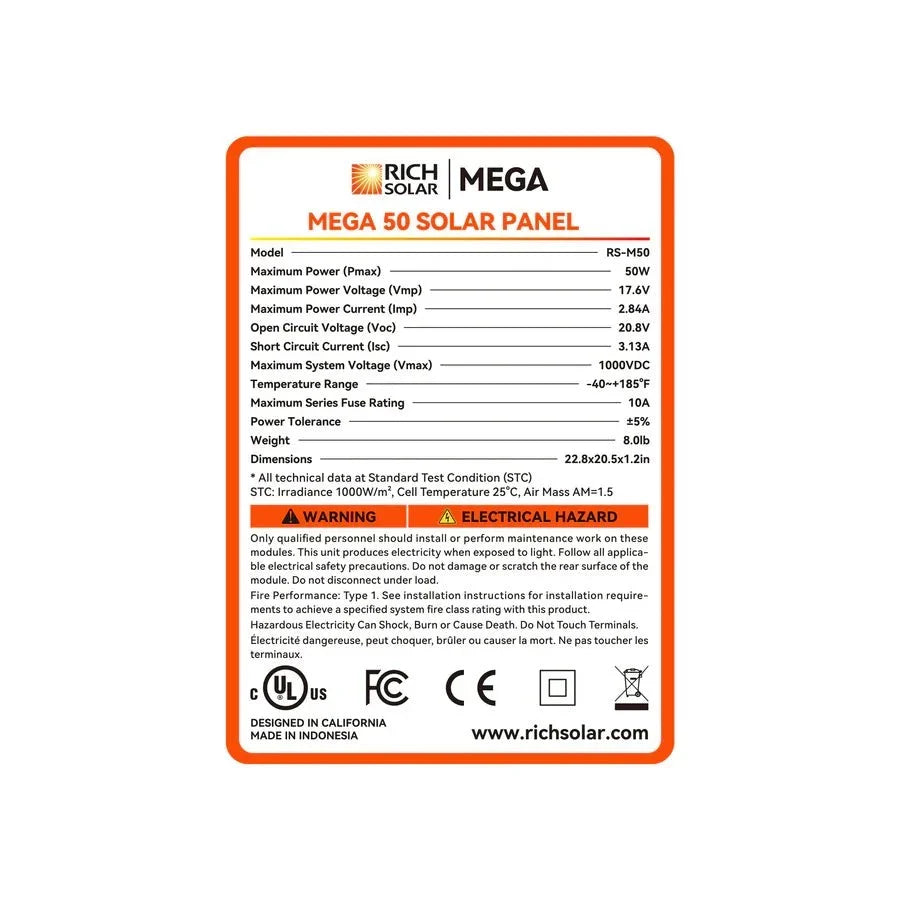 Rich Solar MEGA 50 Watt Solar Panel