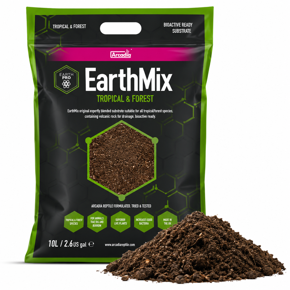 Arcadia Earth Mix 10 Litre Bio Active Substrate Vivarium Reptile