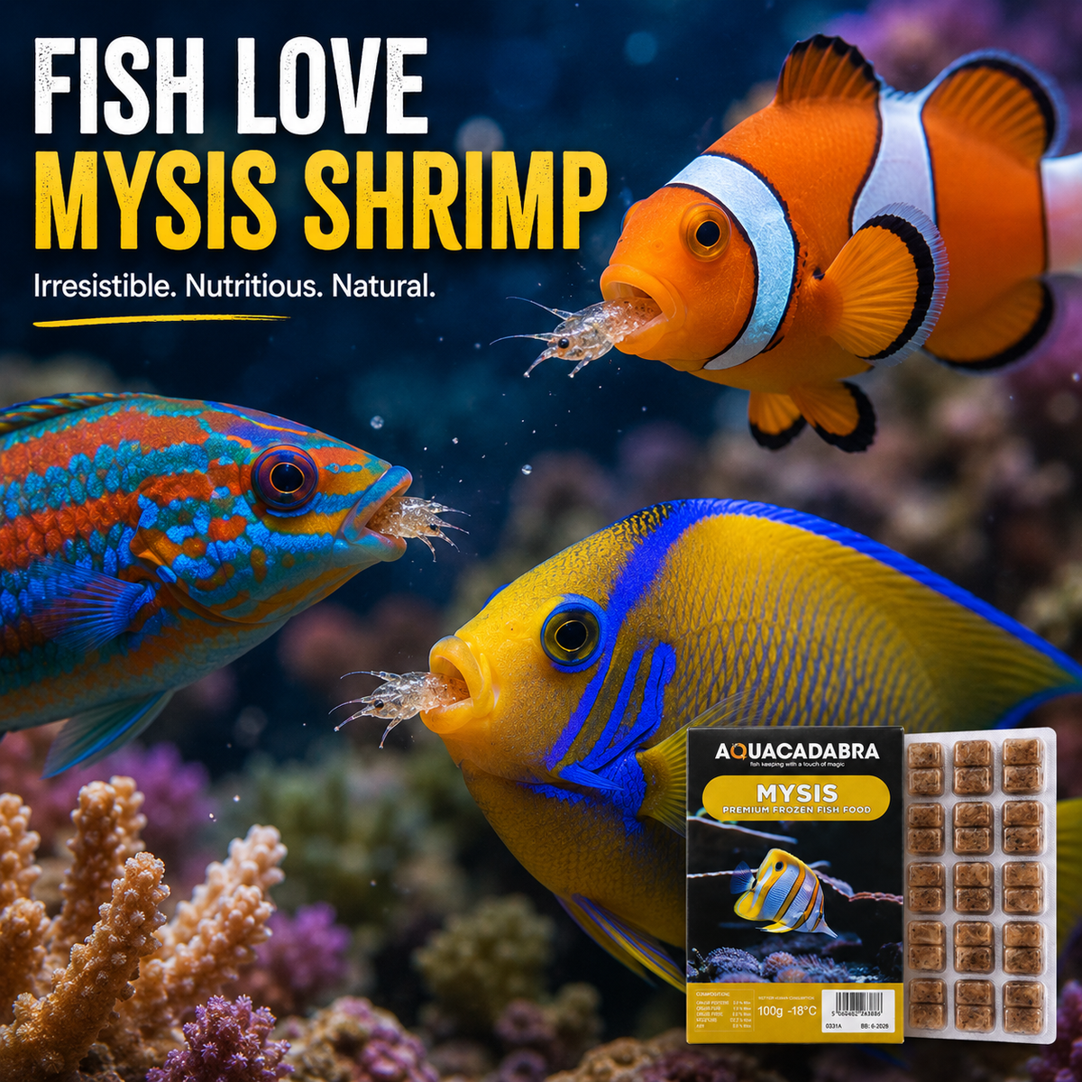 Aquacadabra Frozen Mysis Fish Food 100g Blister Packs Natural Seahorse Aquarium